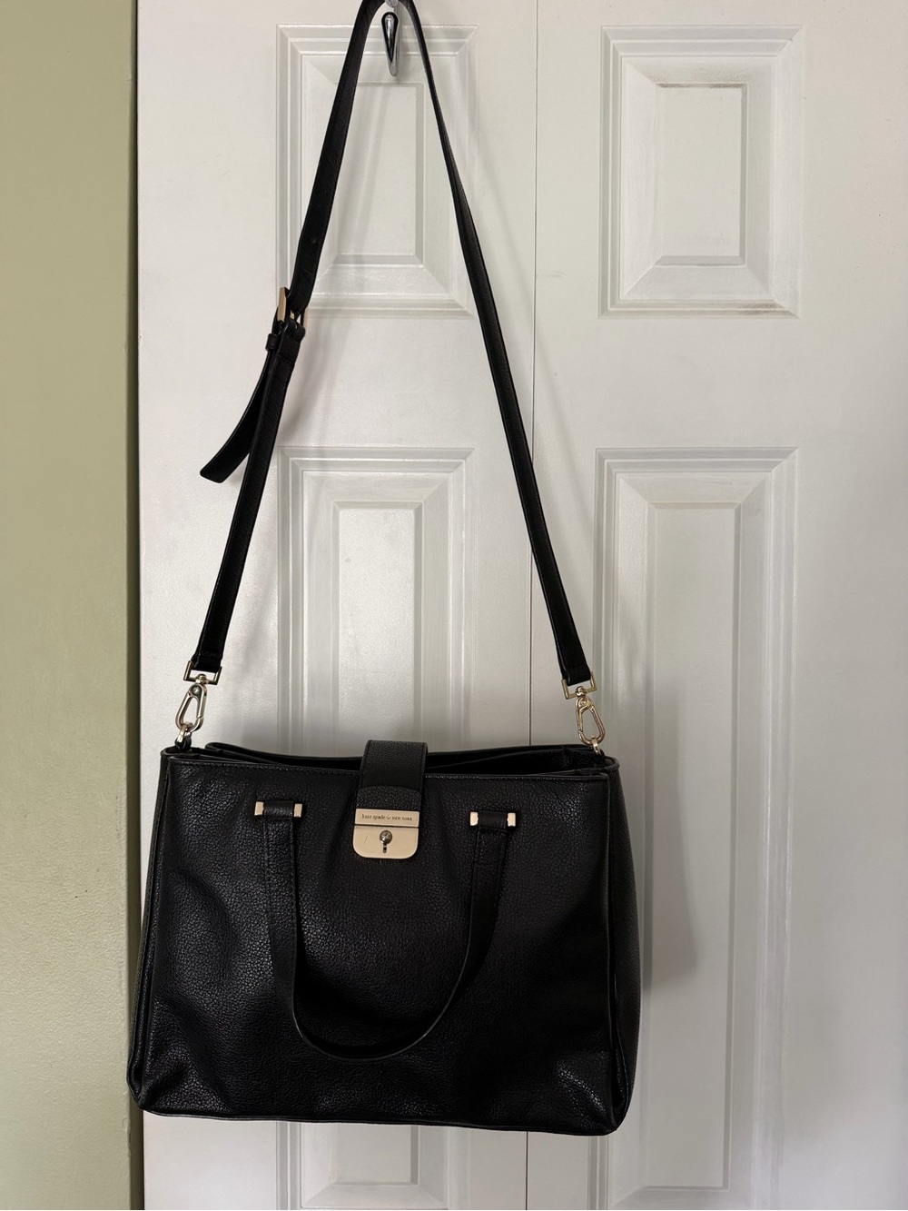 kate spade Black Leather Shoulder Bag with Gold Hardware